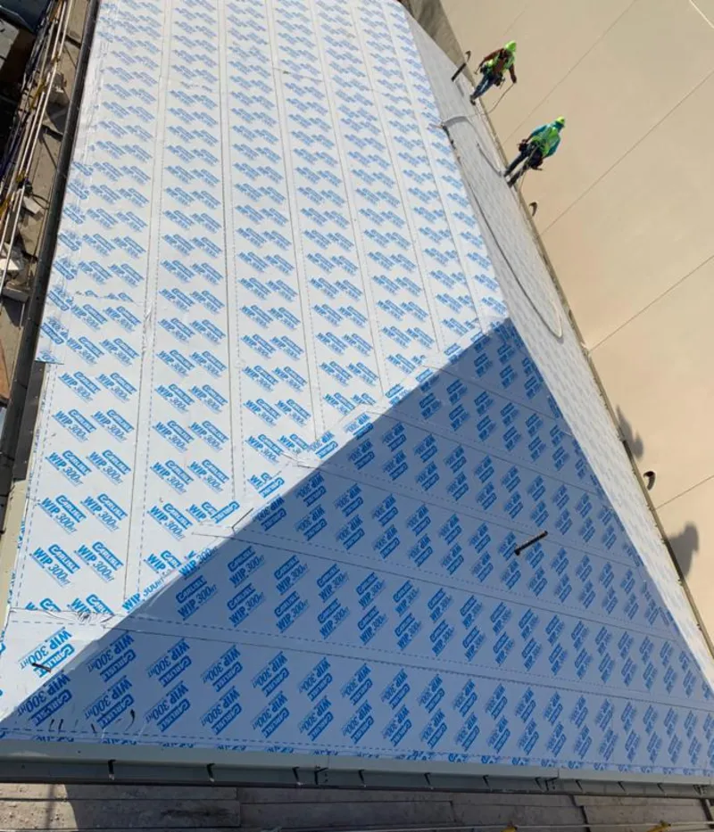 Professional roofers installing underlayment on a metal roof in Albany